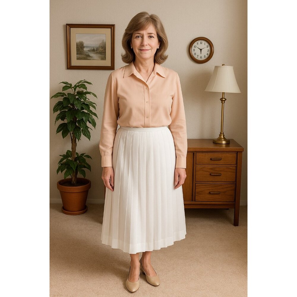 Vintage Ira Joyce White Pleated Midi Skirt Sz 11 Made in USA Union Tag 80s 90s